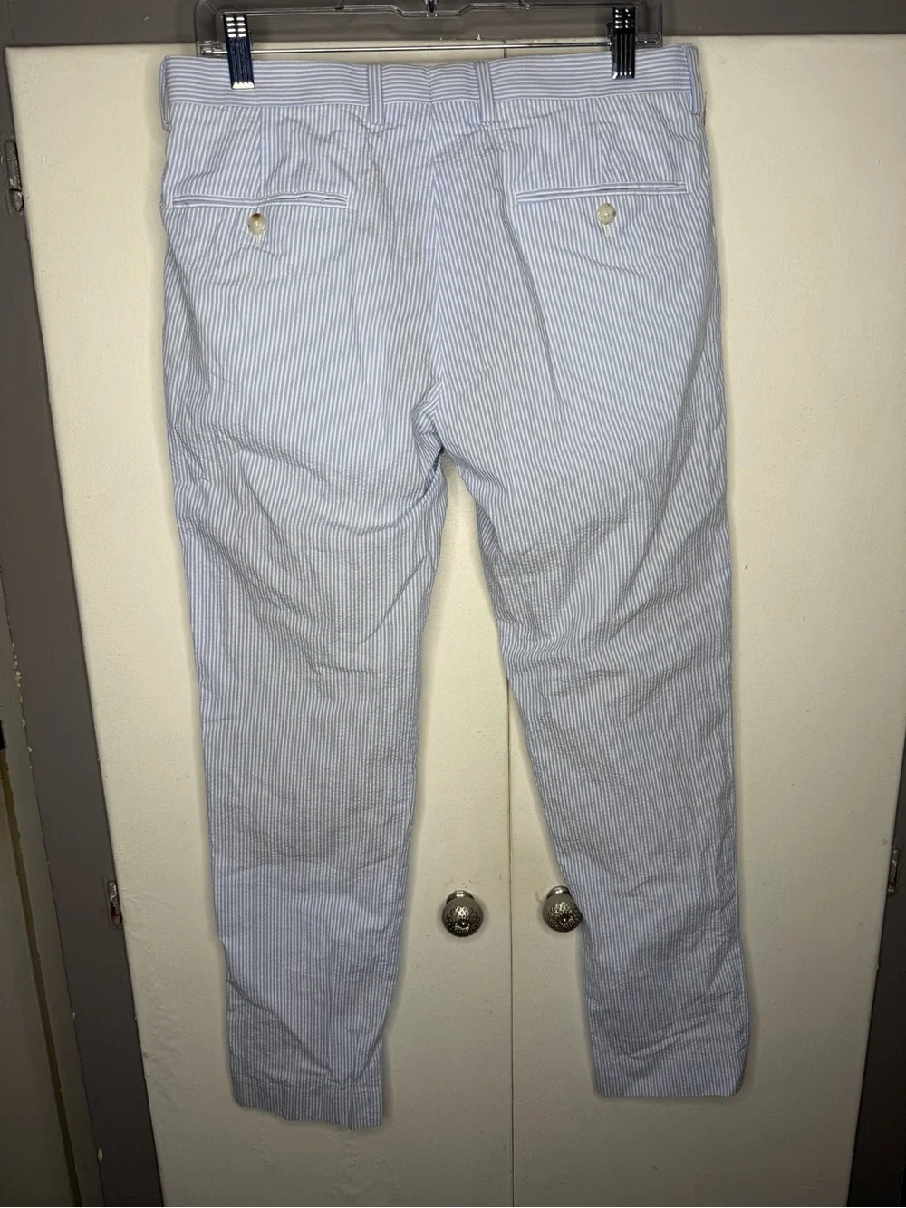 j crew ludlow pants men light blue seersucker pin stripe pants 30x30 blue white